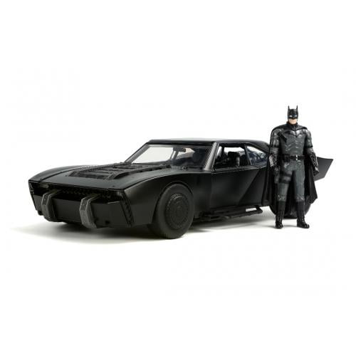 Jada 32504 Batmobile à l'Échelle 1-18 Noir Mat avec Lumières avec Figurine Moulée sous Pression Batman le Film Batman Voiture Modèle DC Comics