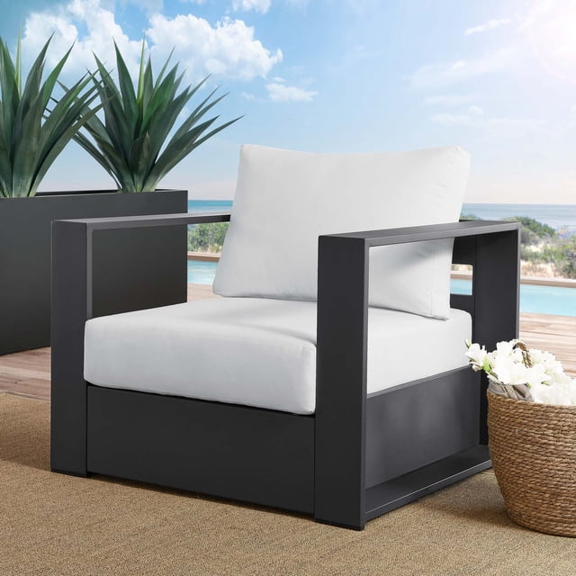 Modway Tahoe Fauteuil d'Extérieur pour Patio en Aluminium Enduit de Poudre, Gris Blanc