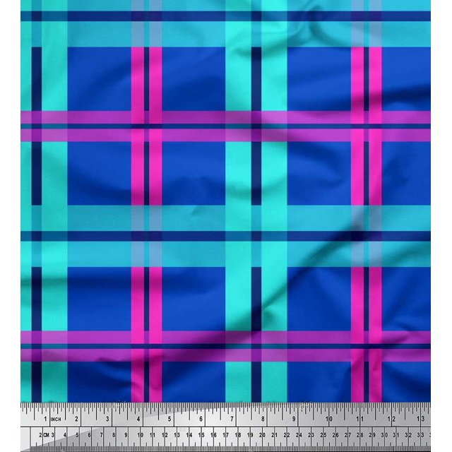 Soimoi Rayon Fabric Check Check Print Sewing Fabric Yard 42 Inch Wide