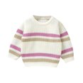 thumbnail image 1 of Chandail Rayé pour Tout-Petits 2025 Garçons Filles Manches Longues Col Rond Garde au Chaud Hauts Tricotés Blanc, 1 of 3