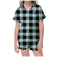 thumbnail image 2 of MIASHUI Pyjama pour Enfants Filles Garçons, Doux et Confortable, à Carreaux, Ensemble de 2 Pcs, Vert Pâle, 10-11 Ans, 2 of 4