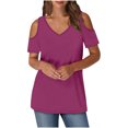 thumbnail image 1 of Timegard Womens Top Cold Shoulder V Neck Short Sleeve Comfy Casual Solid Color Tunic Top Blouse Summer, 1 of 7