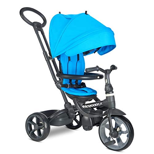 Joovy Tricycoo LX Tricycle pour Enfant, Poignée de Poussée, Siège Ajustable, 8 Étapes, Glacier