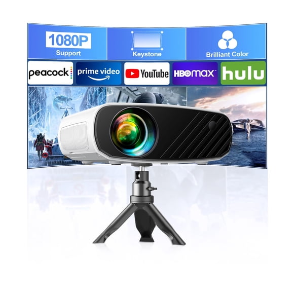ELEPHAS Mini Projector for iphone, Portable Projector with Tripod, 1080P HD Outdoor Projector, Movie Projector Compatible with Android/iOS/Windows/TV