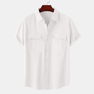 Chemises Habillées pour Hommes Chemises pour Hommes Manches Courtes Boutonnées Chemises Décontractées Chemises de Plage pour Hommes Chemise à Manches Courtes Boutonnée Blanche TG