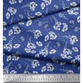 thumbnail image 2 of Soimoi Blue Poly Georgette Fabric Leaves & Floral Printed Fabric 1 Yard 52 Inch Wide, 2 of 3