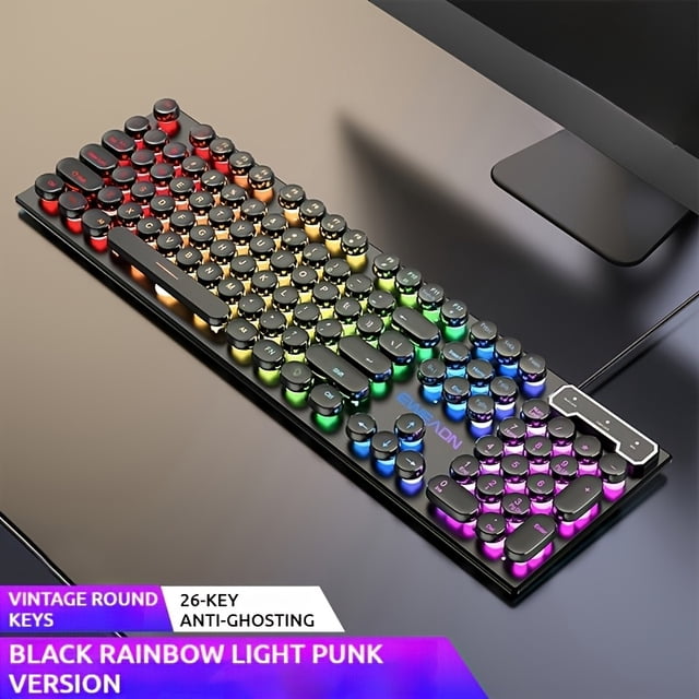 GX330 Gaming/104 Touches Filaire Rétro Punk Touches Rondes/rétroéclairé RGB USB Filaire/pour Jeu et Bureau/pour Ordinateur Portable Windows PC Noir