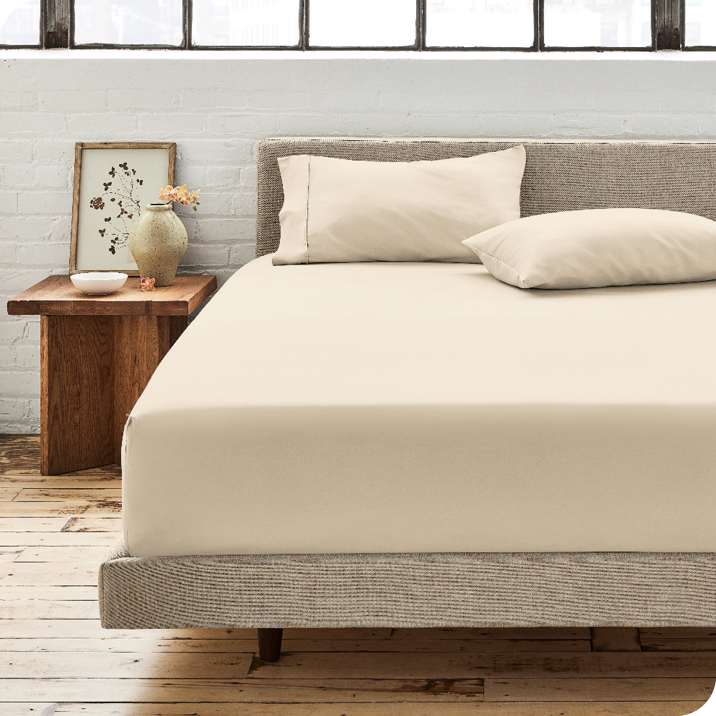 Bare Home 100% Organic Cotton Fitted Sheet - Percale Weave
