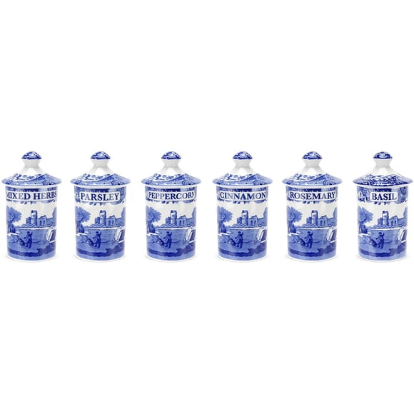 Spode Blue Italian Pots à Épices, Ensemble de 6