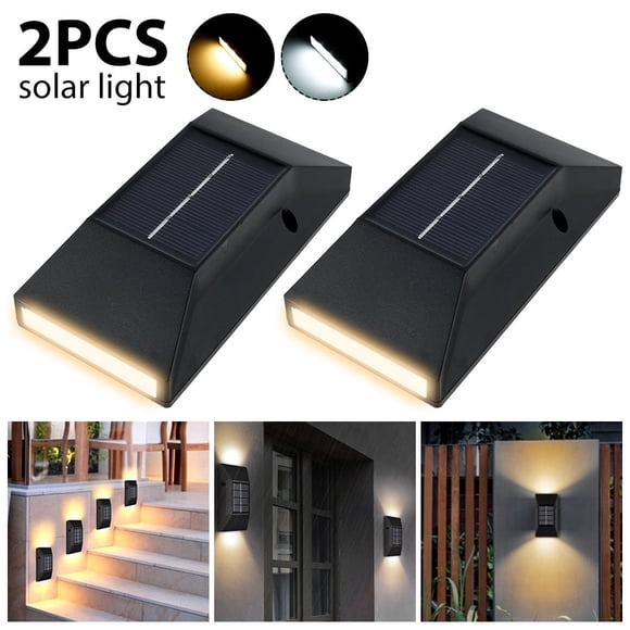 AMERTEER LED Solar Wall Light Step Light Garden Security Stainless Steel Wireless Waterproof Outdoor Courtyard Walkway Landscape Wall Light Garden Decoration ABS White/Warm Light