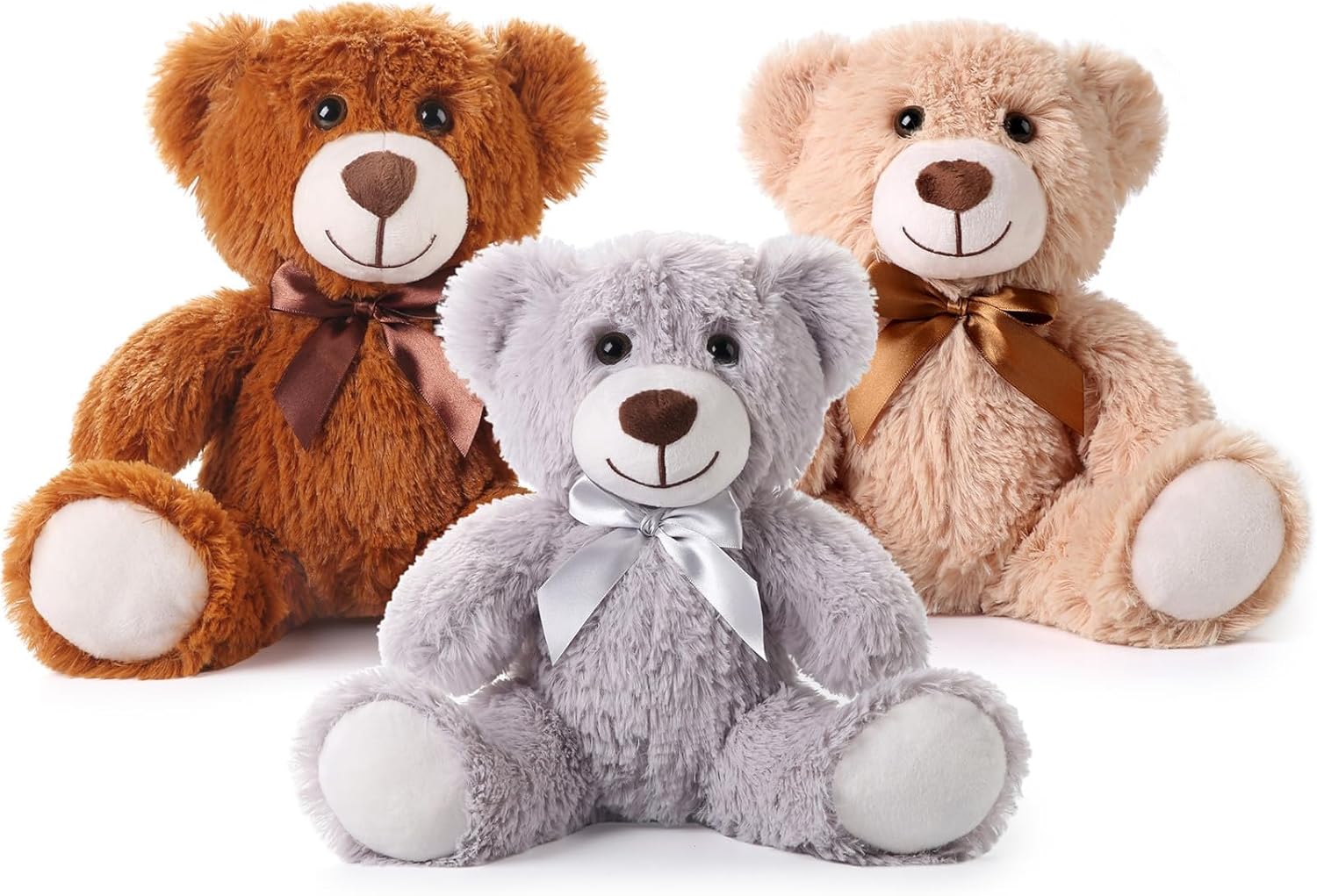 3-Packs Teddy Bear Stuffed Plush Animals, 13.5 Inches Height Cute Plush Toys in 3 Color Teddy Bears - 3 Pcs Little Stuffed Bear for Birthday Wedding Gift Valentine's Day, GreyLightBrown