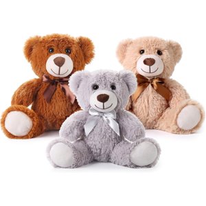 3-Packs Des ours en peluche farcis, 13.5 Jouets en peluche mignon de hauteur de pouces 3 Ours en peluche couleur - 3 Pcs Little Stuffed Bear pour anniversaire cadeau de mariage Saint Valentin, GreyLightBrown