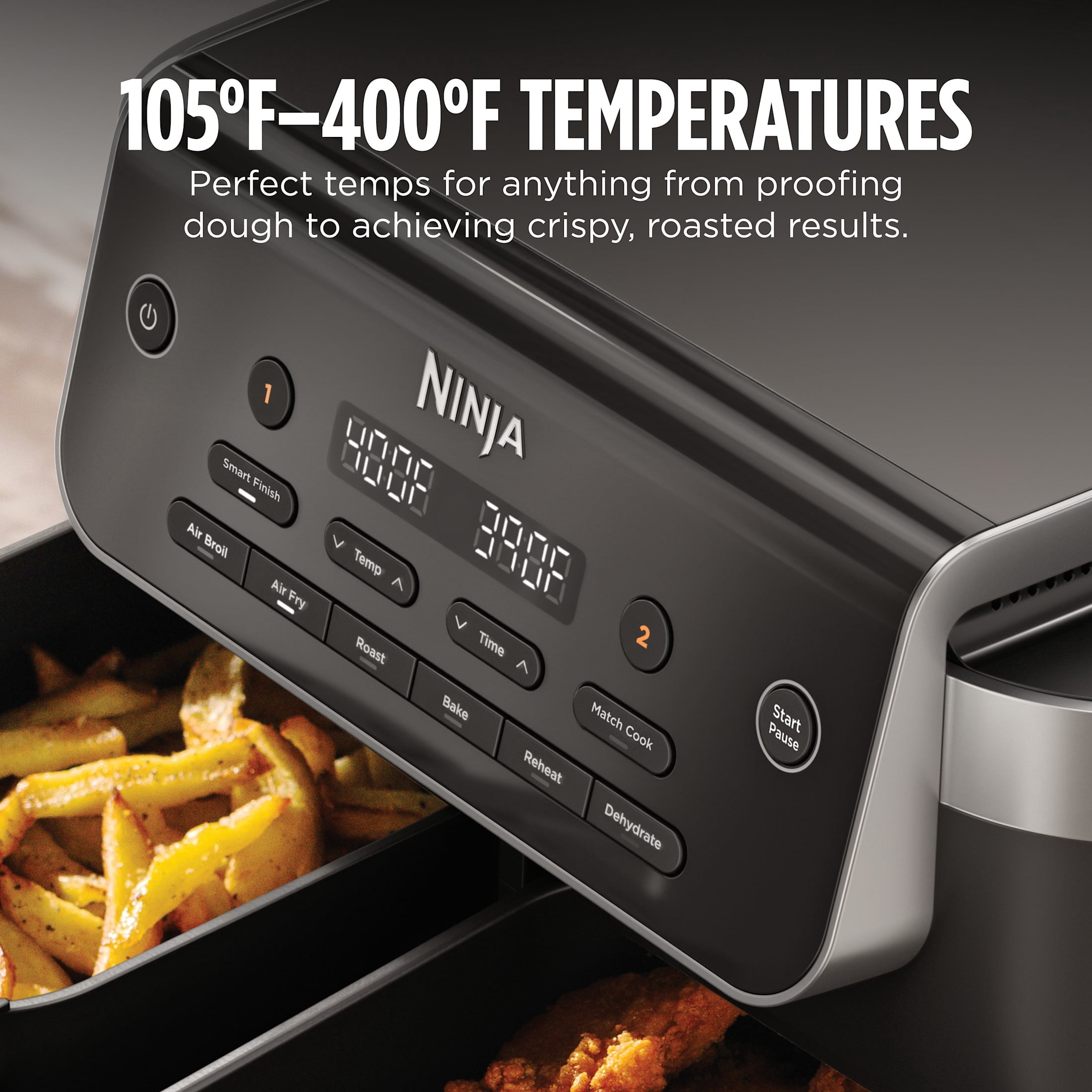 Ninja DualZone Air Fryer 8-Qt, 6-in-1, 2 Baskets, Smart Finish & Match Cook, Air Fry Roast Bake, DZ801C Gray