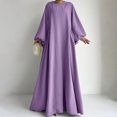thumbnail image 5 of Ovzne Robes Grande Taille pour Femmes aux Formes Robe pour Femme Mode Féminine Décontractée Couleur Unie Plissée Été Manches Longues Robe à Col Rond Robe de Printemps Manches Longues Liquidation, 5 of 5