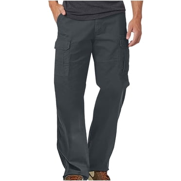 hoksml Men's Solid Color Cargo Pants Straight Leg Multi-Pocket Work Pants Casual Comfort Fit Trousers