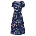 thumbnail image 1 of Liquidation! Hontri Robe d'Été pour Femmes, Mi-Mollet, Manches Courtes, Plage, Imprimée, Robe Décontractée pour Femmes, Bleu Foncé, TTG, 1 of 4
