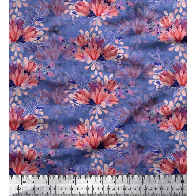 Soimoi Georgette Viscose Fabric Leaves & Tulip Flower Decor Fabric Printed Yard 42 Inch Wide