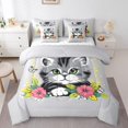thumbnail image 1 of YST Girls Comforter Set King Size 7 Piece,Floral Cat Bedding Set With Sheet Set,Flower Butterfly Bed In A Bag With Throw Pillow Covers,Reversible Cute Animal Bed Set, 1 of 5