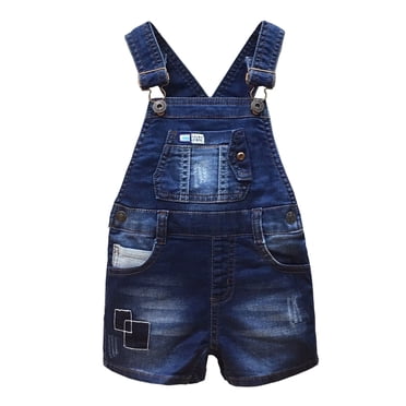Kidscool Space Salopette Courte en Jean Mode à Patchwork pour Petite Fille Garçon, Bleu, 18-24 Mois