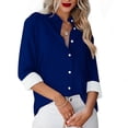 thumbnail image 2 of Besolor Button Down Shirts for Women Solid Color Long Sleeve Colared Tops Loose Office Blouses for Casual Work, 2 of 5