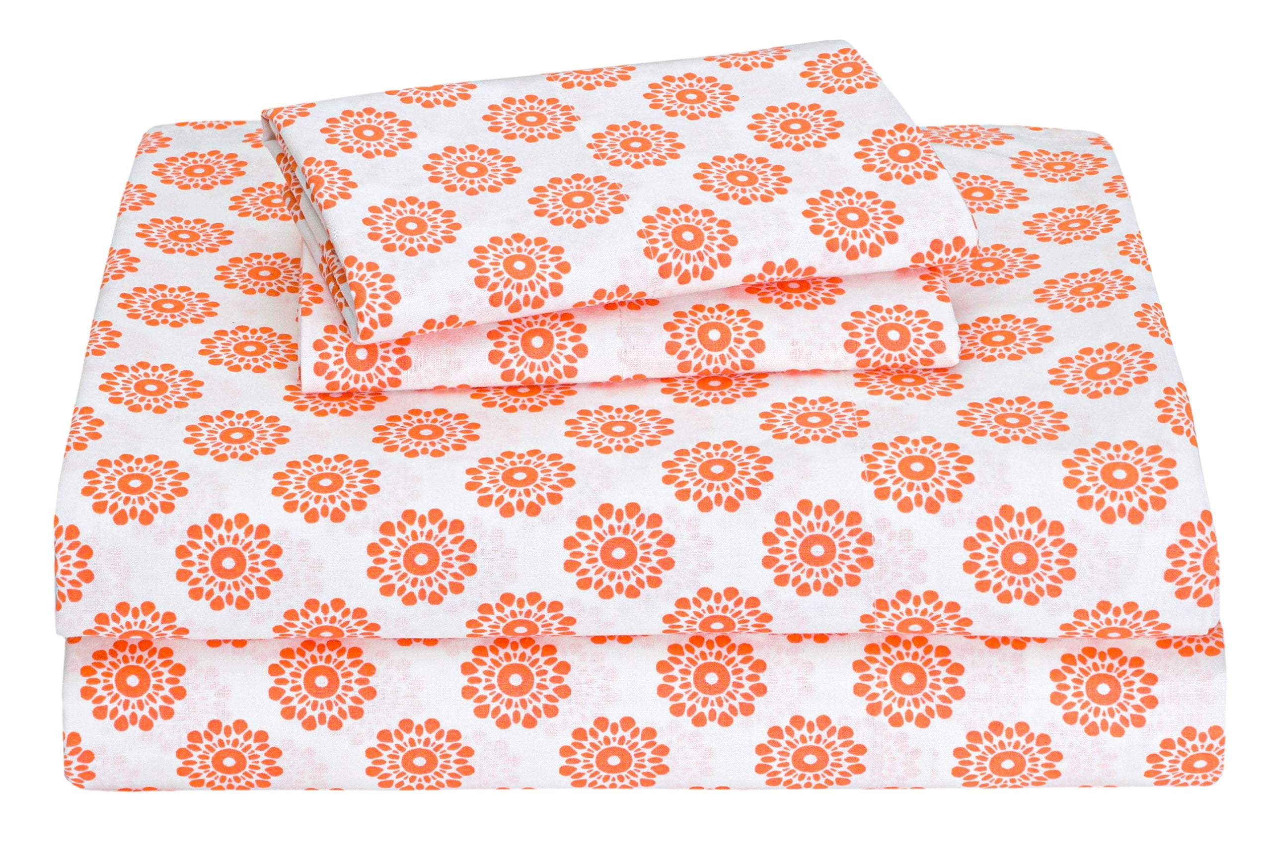 EnvioHome 100% Cotton Bed Sheets, 3 Piece - Cool & Crisp Cotton Percale Twin Bed Sheets - Mandalas Coral