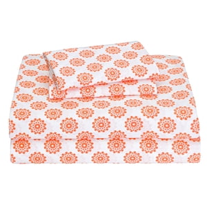 EnvioHome 100% Feuilles de lit en coton, 3 Pièce - Cool & Feuilles de lit en coton percale pour lits jumeaux Crisp - Mandalas Corail