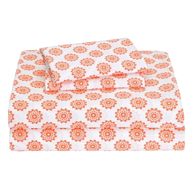 EnvioHome 100% Cotton Bed Sheets, 3 Piece - Cool & Crisp Cotton Percale Twin Bed Sheets - Mandalas Coral