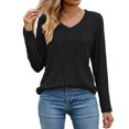 thumbnail image 1 of vdgthytj Chandails pour Femmes à Manches Longues Mode d'Automne Col en V Hauts Tricotés Confort Doux Chandails de Base, 1 of 4