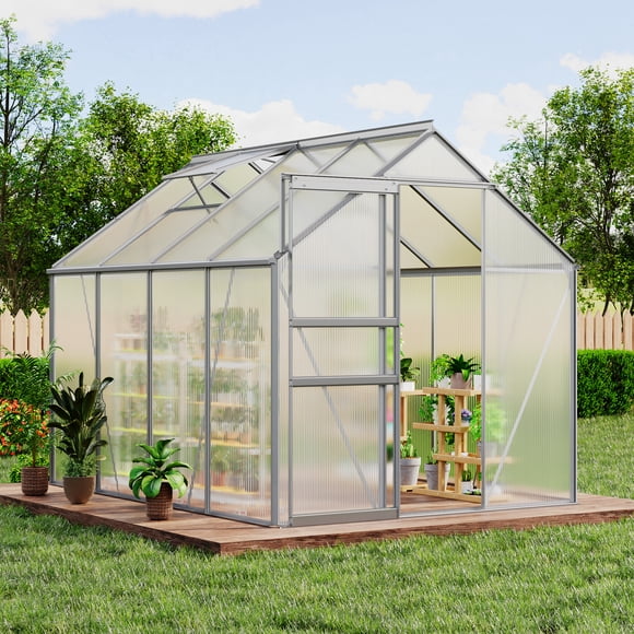 Heavy Duty Polycarbonate Greenhouse 6x8FT for Outdoors – Durable Aluminum Frame, Sliding Door, Adjustable Roof Vent, All-Weather Walk-In Design – Ideal for Backyard, Patio, Farm – 5-Original Color