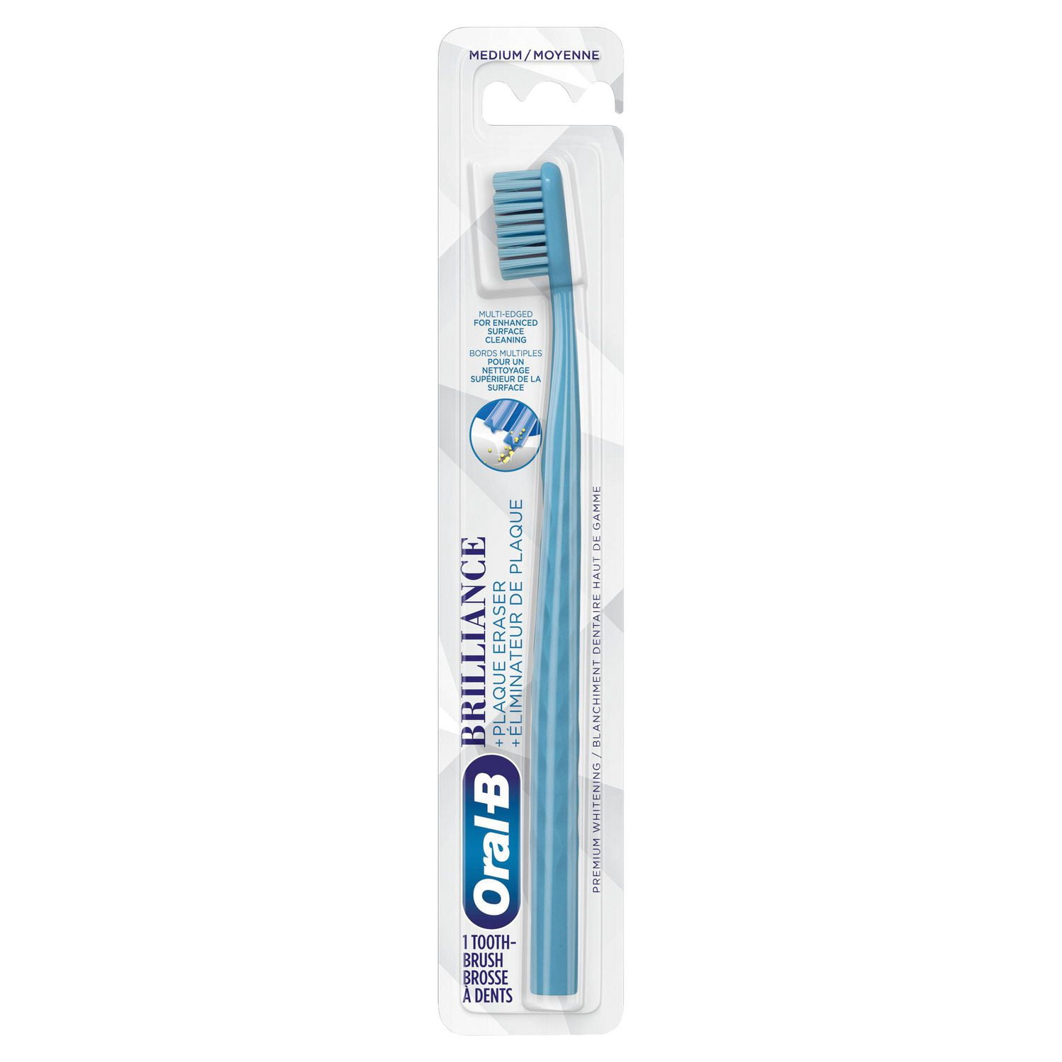 Oral-B Brilliance Premium Whitening Toothbrush with Plaque Eraser, Medium, Sky Blue