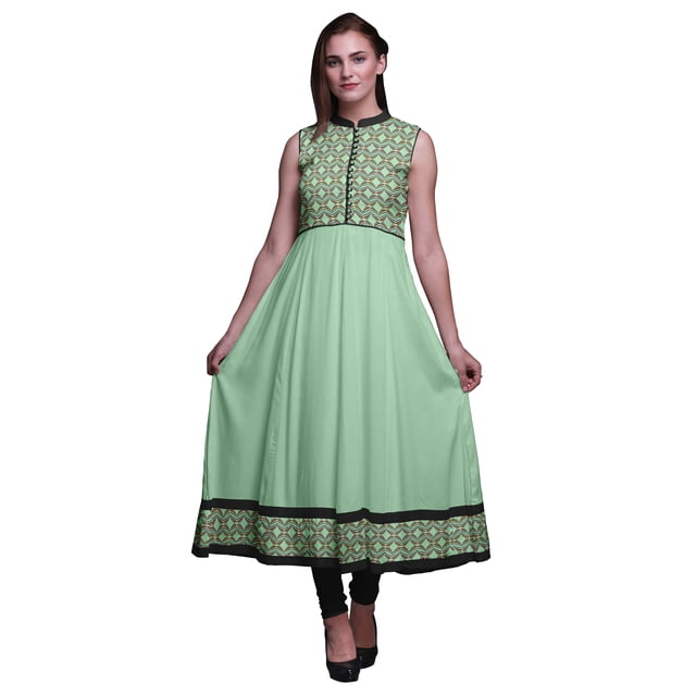 Bimba Robe Anarkali Tribale Pastel Mint3 Col Mandarin Sans Manches Kurtis pour Femmes Imprimé Robe Maxi XX-Grand