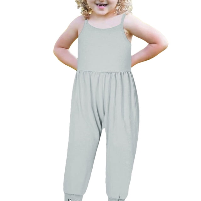 Girls Childrens Summer Solid Color Romper Sling Sleeveless Backless Short Jumpsuit