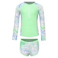 thumbnail image 1 of Xnihocha Littl E Big Girls Floral 2 Pcs Rash Guard Sets Zip Neck Swim Shirts With Shorts Swimsuits Fluorescent Green 9Y, 1 of 7