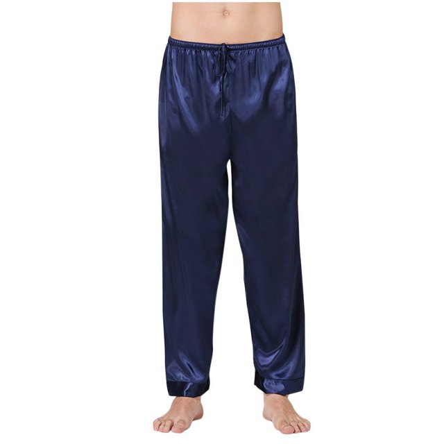 Pantalon de Pyjama pour Hommes en Satin Couleur Unie Bas de Pyjama Ample