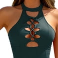 thumbnail image 4 of Women's Plus Size Tummy Control One Piece Swimsuit, Floral Halter High Neck Cutout Backless Slimming Bathing Suit,Green,M, 4 of 5