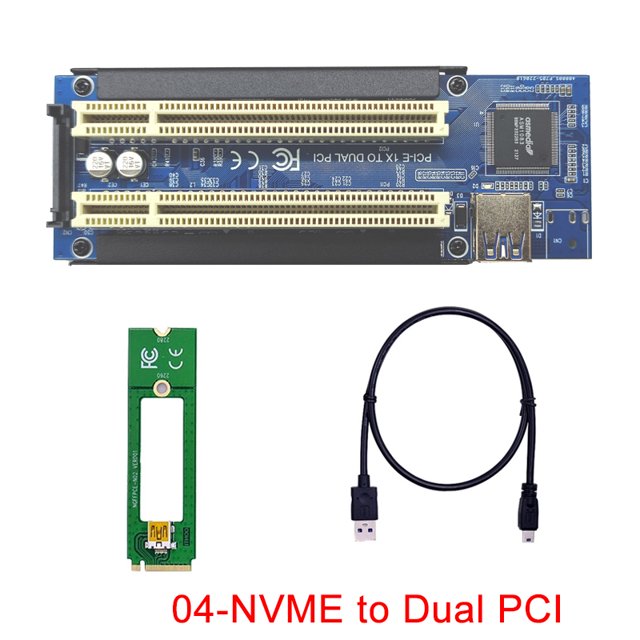 NVME/Mini PCIE/PCI Express X1 to 1/2Port PCI Slot PCI Riser Card Adapter Converter with USB3.0 Cable ASM1083 Chip for Desktop PC 04 NVME to Dual PCI