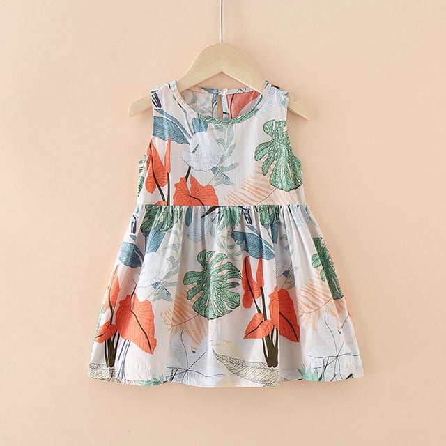 LSLJS Robe Décontractée Sans Manches à Imprimé Graphique pour Tout-Petites Filles Princess Robe d'Été Vêtements Tenues ( 2-3 Ans, Multicolore )