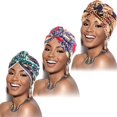 thumbnail image 1 of 3 Pcs Turban Africain à Imprimé Floral pour Femmes, Bonnet/tuque Pré-Noué avec Nœud, Serre-Tête, 1 of 4