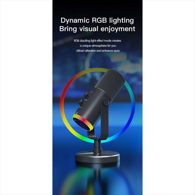 Microphone Dynamique USB RGB Microphone de Jeu Micro à Condensateur pour Podcast Jeu Diffusion en Continu en Direct Noir