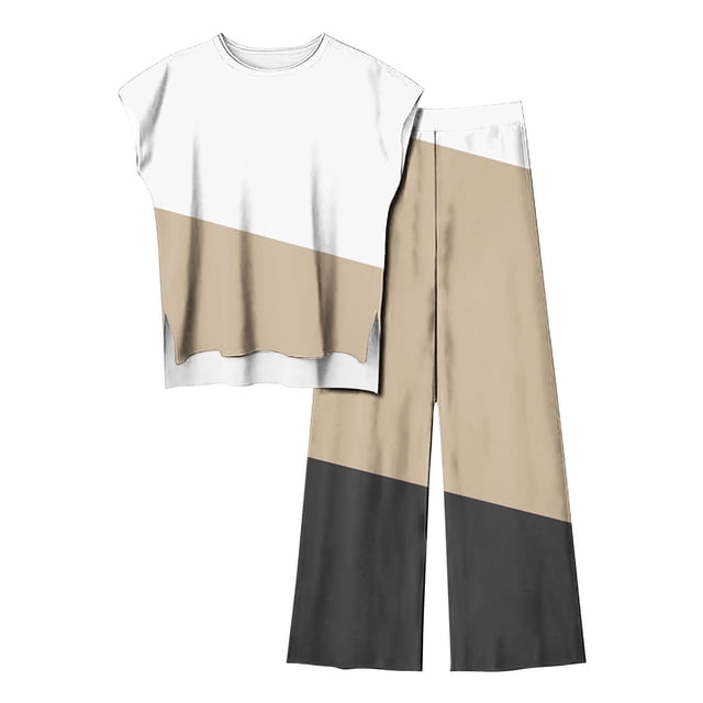 Blouses pour Femmes Femmes Mode Décontracté Sans Manches devant Court Dos Long Haut Sans Manches et Ensemble Pantalon