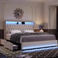 thumbnail image 3 of Homfa King Size LED Bed Frame with 4 Storage Drawers, Modern Wingback Crystal Button Tufted Upholstered Platform Bed Frame with Outlets and USB Ports & Display Platform, Beige, 3 of 8