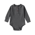 thumbnail image 1 of tarylea Toddler Baby Clothes Long Sleeve Crew Neck Button Rompers Solid Color Ribbed Outfits Casual Comfy Fall Outwear Jumpsuits for 0-24 Months, 1 of 3