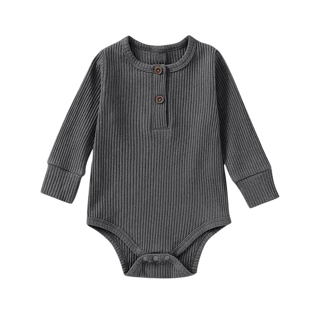 tarylea Toddler Baby Clothes Long Sleeve Crew Neck Button Rompers Solid Color Ribbed Outfits Casual Comfy Fall Outwear Jumpsuits for 0-24 Months