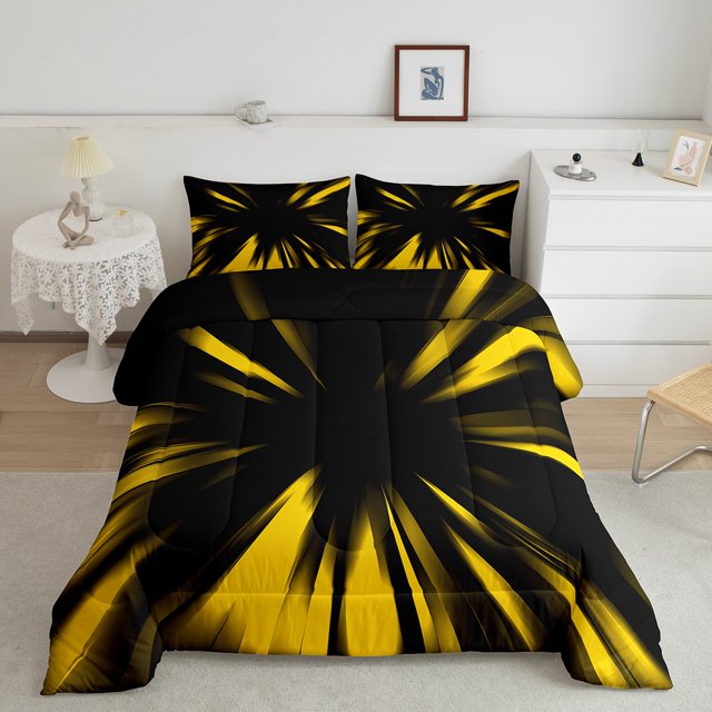Erosebridal 3D Glowing Bedding Full Comforter Set, Modern Abstract Down Comforter, Geometry Striped Decor, Reversible 3-Piece