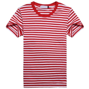 MYG Chemises Décontractées Homme Manches Courtes Rayé Rouge Blanc T-Shirt en Coton Été Vacances Voyage Chandail de Base Col Rond (S)