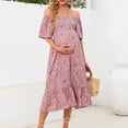 thumbnail image 2 of MEZZALL Robe Femme Florale à Encolure Carrée Robes Midi Robe de Maternité Enceinte Décontractée Robe Trapèze Longue Fluide à Smocks Robe Douce Tenue Quotidienne m, 2 of 5