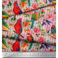 thumbnail image 3 of Soimoi Orange Rayon Fabric Stripe,Floral & Parrot Bird Print Fabric by The Yard 42 Inch Wide, 3 of 3