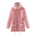 thumbnail image 1 of IROINID Women's Mid-Length Anorak Jacket Coat Solid Color Long Sleeve Buttons Pockets Coat Plus Fleece Jacket Outwear Top, Pink, 1 of 6