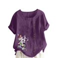 thumbnail image 2 of Blouses pour Femmes, Haut Décontracté en Lin Imprimé à Manches Courtes avec Boutons, 2 of 4