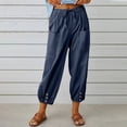 thumbnail image 2 of Women‘s Cotton Linen Pants Drawstring Elastic Waist Capri Pants Lounge Pants with Pockets, 2 of 9